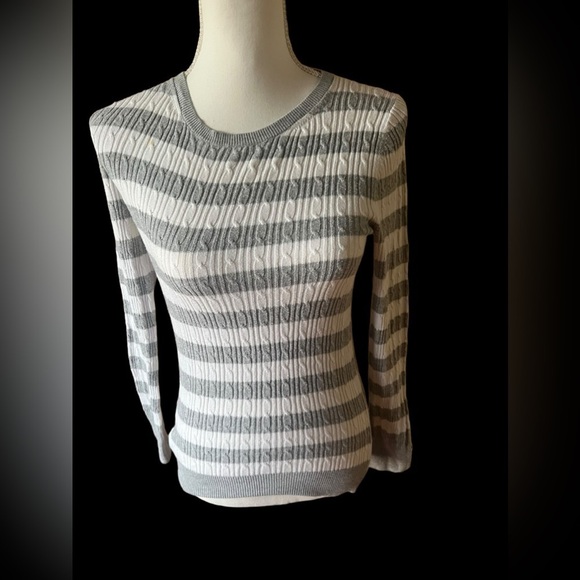 Striped Sweater Crewneck Long Sleeve Knit Pullover Casual Top - Picture 1 of 4